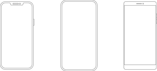 Outline line drawing modern smartphone. Elegant thin stroke line style design. Elegant thin line stroke style design smartphone