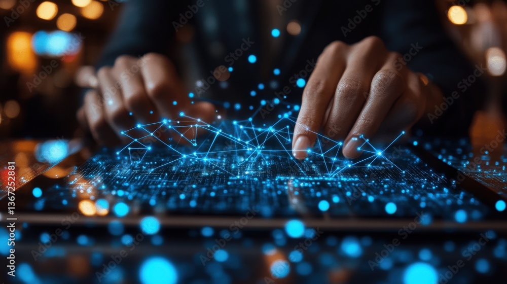 Poster business technology,data communication business person using tablet computer network structure,link 
