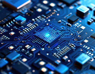 circuit board abstract blue background. high-tech digital technology. electronics. elements of modern devices