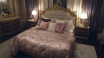 An elegant and decorated bedroom interior in classical style