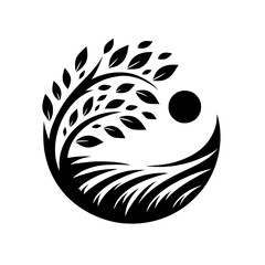 Yin-Yang Nature: A Minimalist Black & White Illustration of Balance