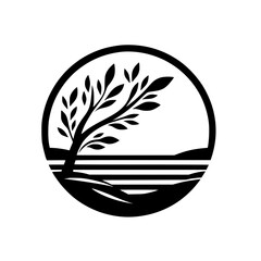 Minimalist Sunset Tree Silhouette in Circle