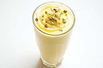 a glass of milk with a spoon and a spoon in it