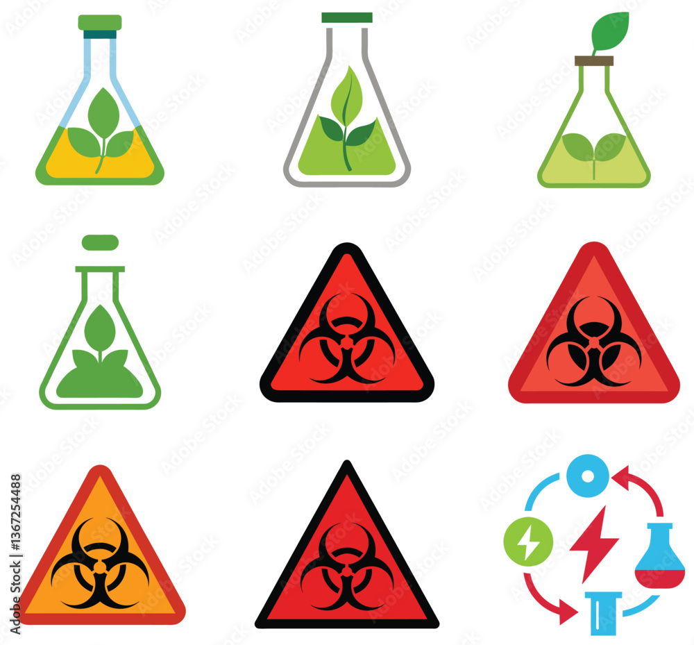 Poster radiation hazard warning sign vector set of yellow triangle icons for web design