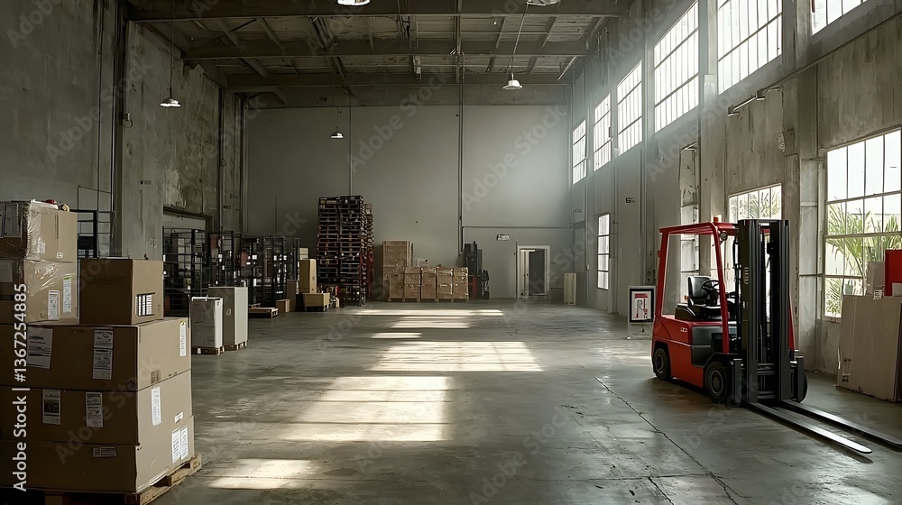 Poster fully automated futuristic warehouse with ai powered inventory tracking and self driving forklifts e
