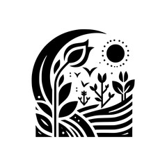 Monochromatic Garden Silhouette: Nature's Embrace