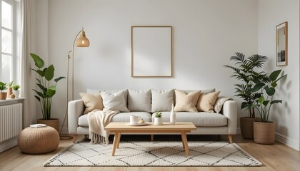 Fototapeta premium Minimalist Scandinavian Living Room Mockup