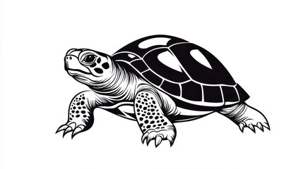 Fototapeta premium Black And White Turtle Illustration Detailed Shell Pattern