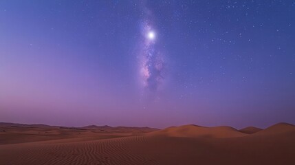 Starry Night Sky Over Sand Dunes in a Desert Landscape with Milky Way Galaxy Beyond