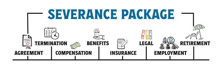 SEVERANCE PACKAGE Concept. Illustration with keywords and icons. Horizontal web banner