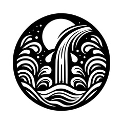 Circle of Water: Monochrome Waterfall and Waves