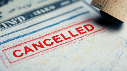 A "CANCELLED" check with a bold stamp across it.