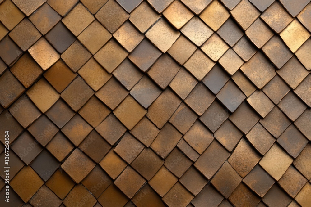 Aufkleber Abstract background of textured copper square tiles arranged diagonally creating a repeating pattern and reflecting warm light