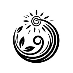 Sun, Leaves, and Swirls: A Minimalist Emblem