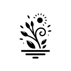 Minimalist Nature Icon: Sun & Plant Flourish