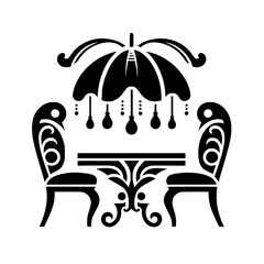 Serene Bistro: Silhouette of Table, Chairs & Umbrella