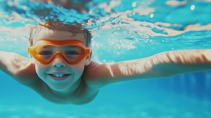 Naklejka premium A young child learns various swimming techniques in a professional indoor pool guided by a qualified instructor