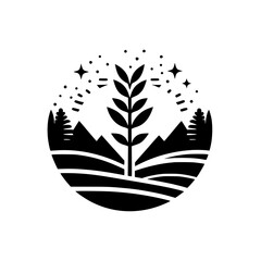 Celestial Seedling: A Minimalist Black & White Nature Icon