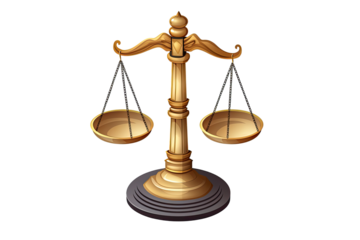 Scale of justice 3D icon in cartoon plastic style minimal on transparent background