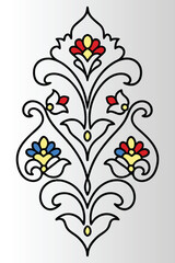 Elegant floral ornament with swirling leaves and decorative elements.