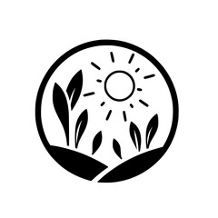 Minimalist Nature Circle: Sun, Plants, and Earth