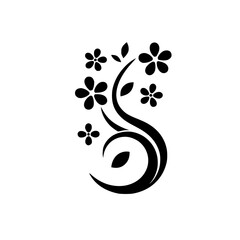 Minimalist Floral Design: Black Blossoms on White Canvas