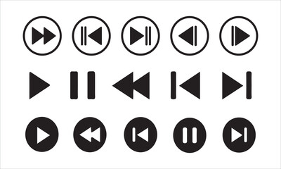 Big Media player flat icons set. Collection of multimedia symbols isolated on transparent background. Vector Eps 10