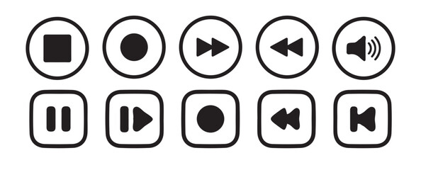 Big Media player flat icons set. Collection of multimedia symbols isolated on transparent background. Vector Eps 10