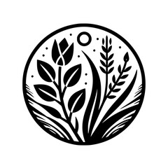 Botanical Circle: Minimalist Black and White Emblem