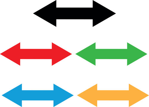Colorful short double arrow icon set in different colors . Arrow icon set . Vector illustration