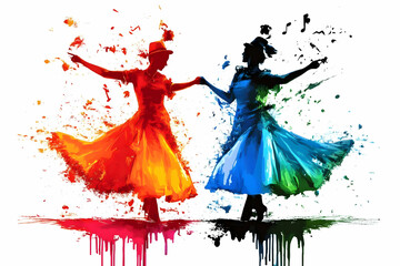 Colorful Abstract Illustration Depicting Dancing Women in Splashing Paint