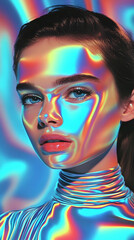Digital Art Portrait Of A Woman With Iridescent Light Effect