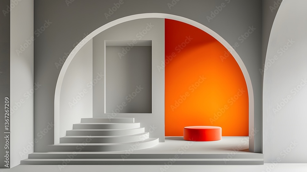 Poster minimalist architectural inspired abstract digital artwork with high contrast geometric patterns cle