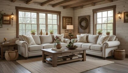 Fototapeta premium Rustic American Farmhouse Living Room Mockup