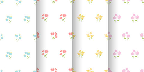 Floral Seamless patterns set. Liberty style. Spring posters with meadow flowers. Summer floral banners, cards, prints, textile designs, surfaces, stationery, covers. Vertical banners with tiny flowers