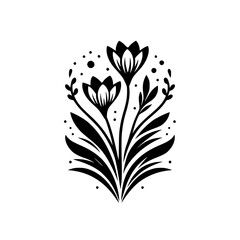 Monochrome Floral Silhouette: Elegant Botanical Illustration