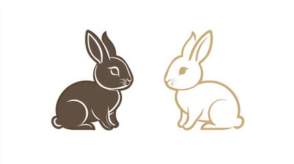 Obraz premium Simple and modern rabbit icon with minimalistic outlines, set against a white background. 