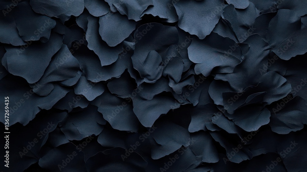 Poster Abstract textured background dark scales or feathers in shades of blue creating a pattern with detailed texture and a sense of depth and repetition