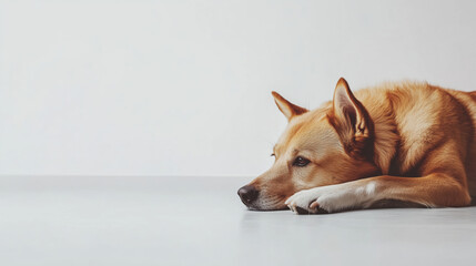 Relaxed dog resting on floor looking thoughtful
