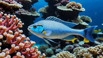 Swimming Fish Near Coral Reefs in Ocean Aquatic Ecosystem Scene