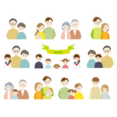 三世代　家族のイラストセット　上半身