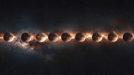 Surreal Sequence of Celestial Bodies Orbiting Through the Infinite Cosmos in a Stellar Display