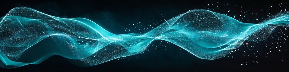 Abstract Turquoise Flowing Wave with Sparkles Background for Modern Design