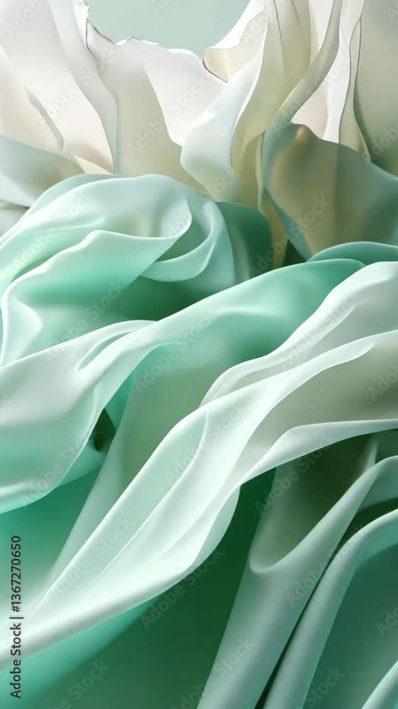 Poster delicate layers of soft mint and cream fabric creating flowing textures and gentle movement