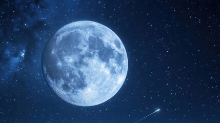 Stunning Moon Illuminating a Starry Night Sky with a Meteor Shower Overhead