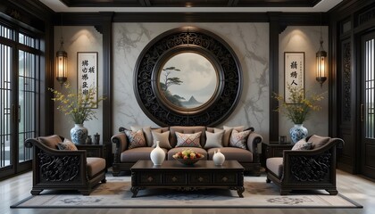 Chinese Traditional Living Room Mockup