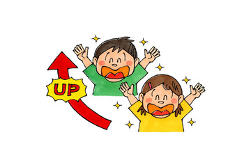 バンザイする男の子と女の子(成長)