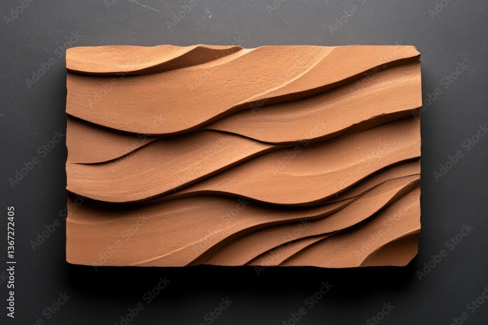 Aufkleber close up view of brown wavy textured panel on black background. the panel appears to be made of a gr