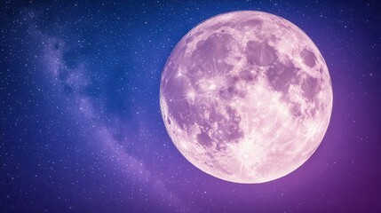 Vibrant Full Moon Illuminating a Starry Night Sky with Purple and Blue Hues