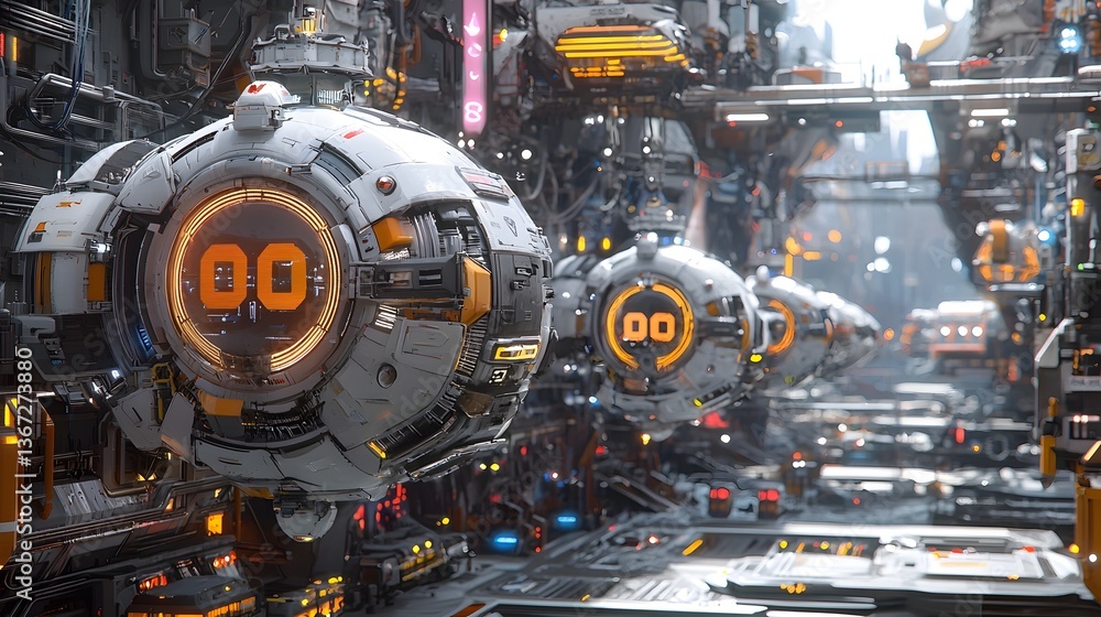 Poster futuristic navy fleet resting in a neon illuminated dock with reflections shimmering on the water s 